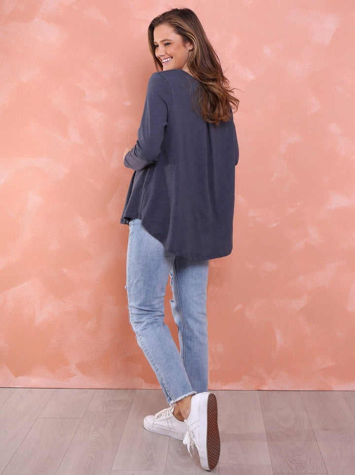 Carly Long Sleeve Top - Gunmetal