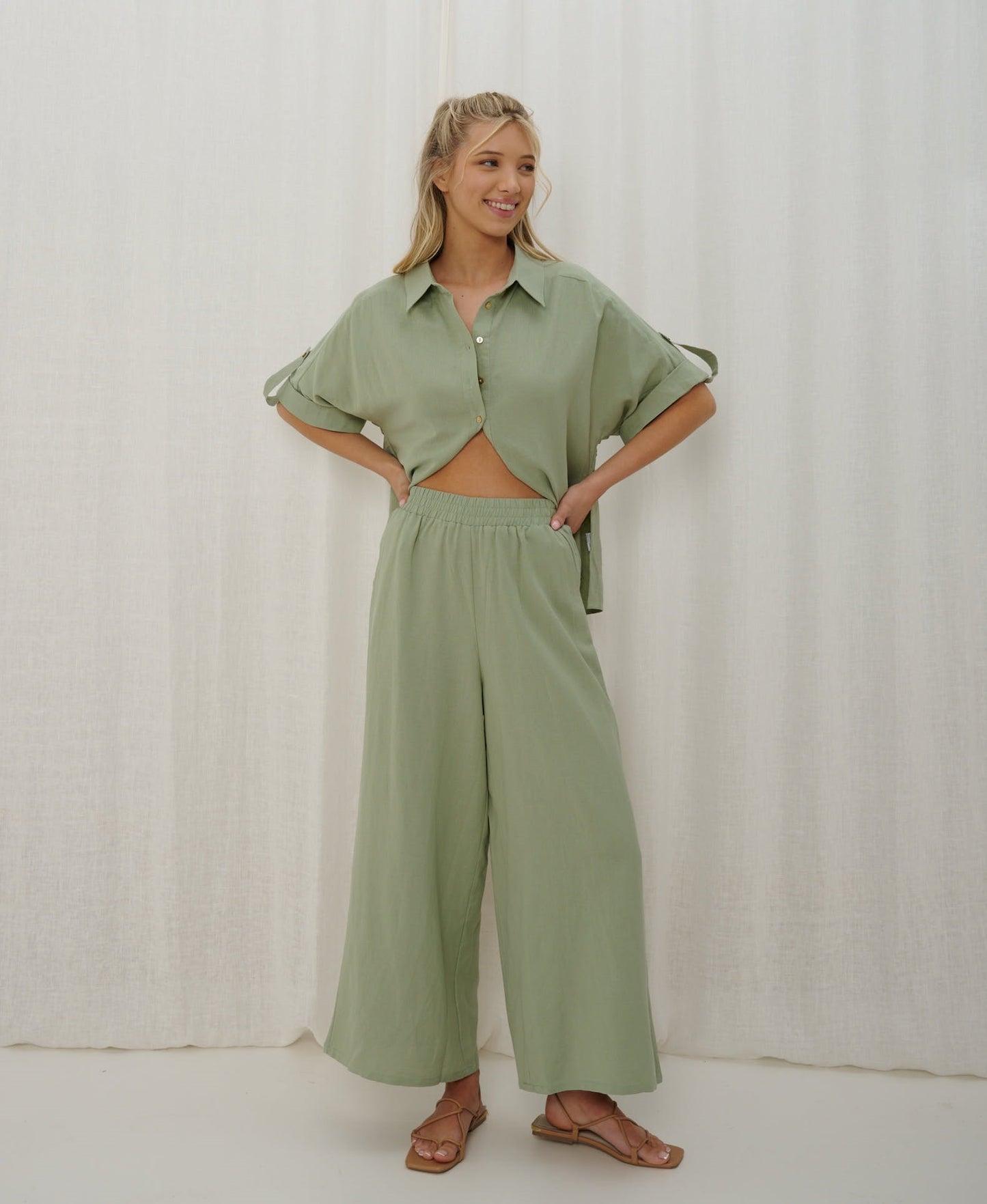 Elsie Wide Leg Pant - Sage