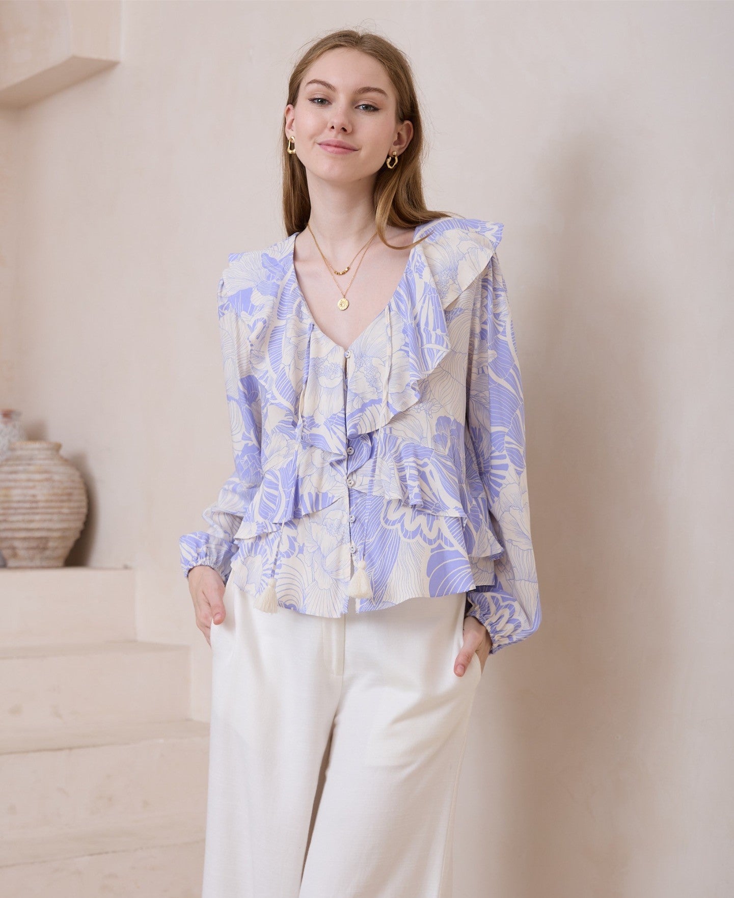 Emmaline Frill Top - Lavender Floral