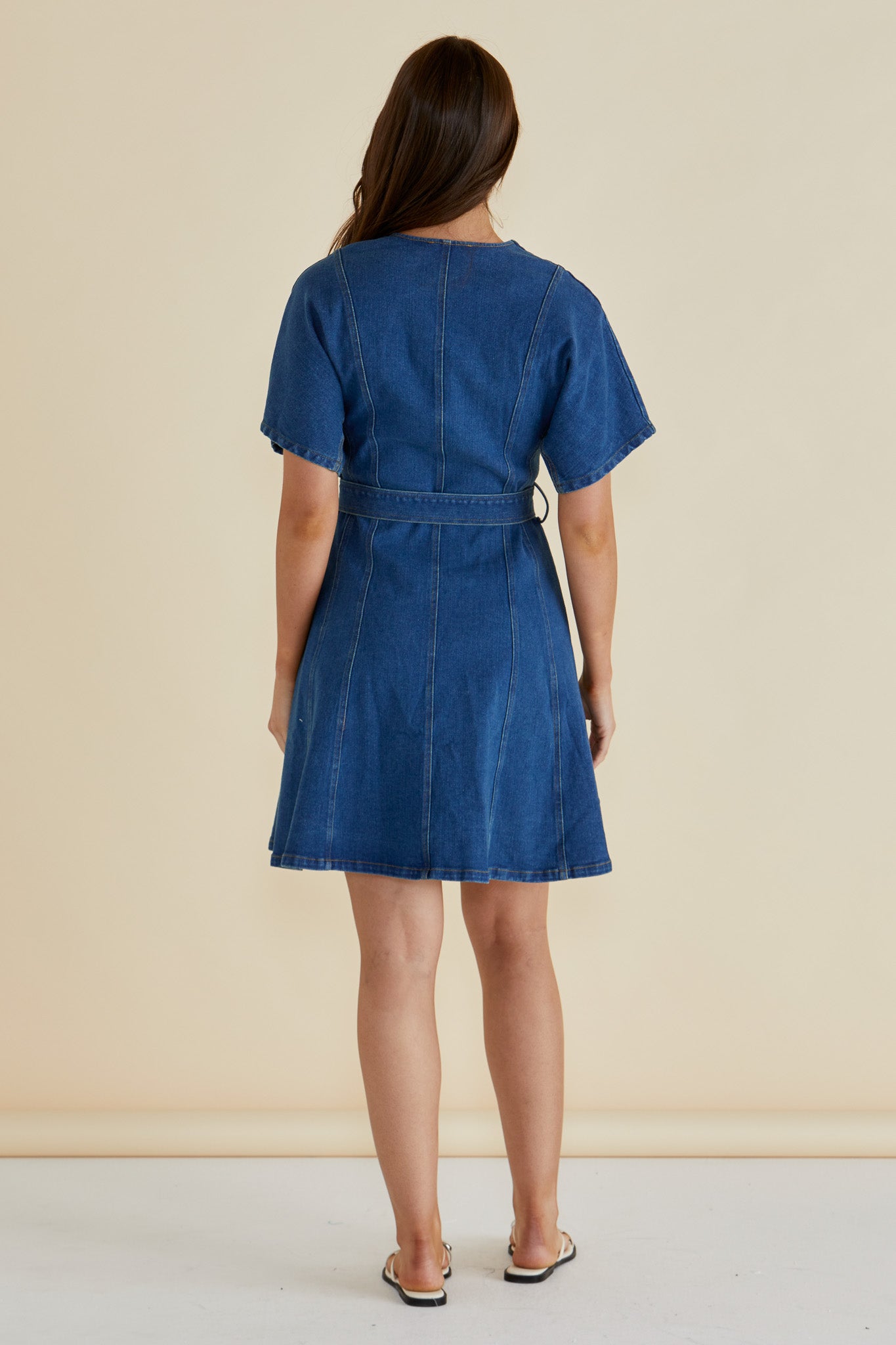 Fiori Denim Dress - Mid Wash Blue
