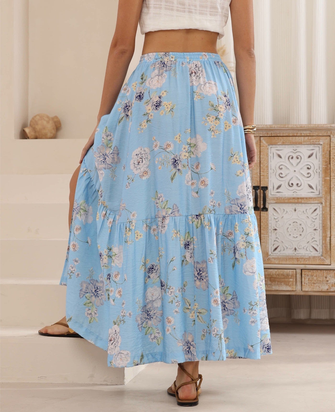 Freya Maxi Skirt - Blue Floral