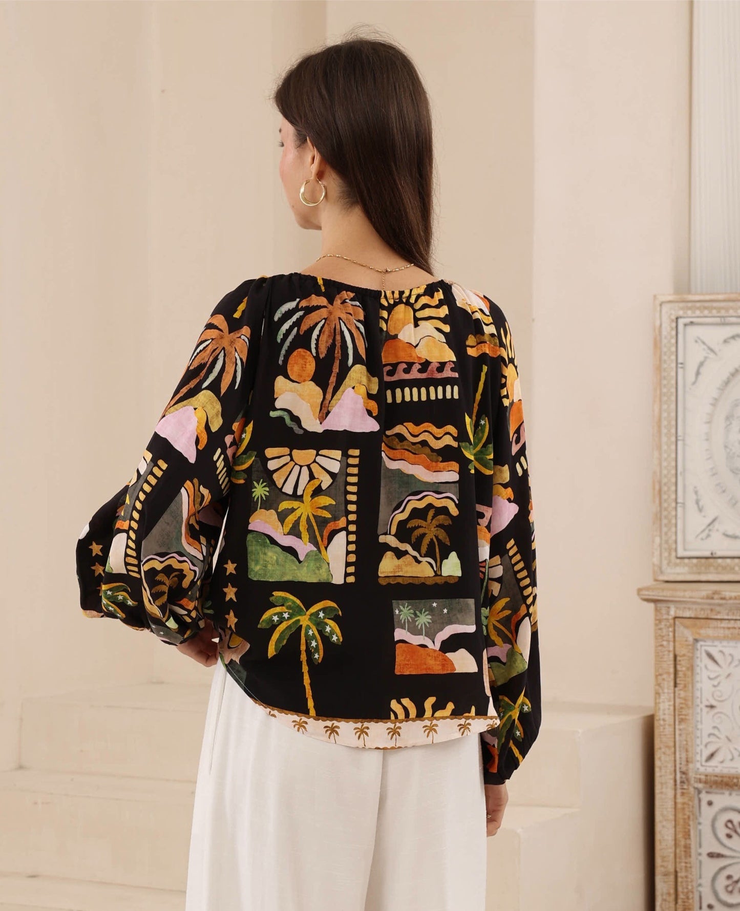 Hendrix Top - Black Tropical Print