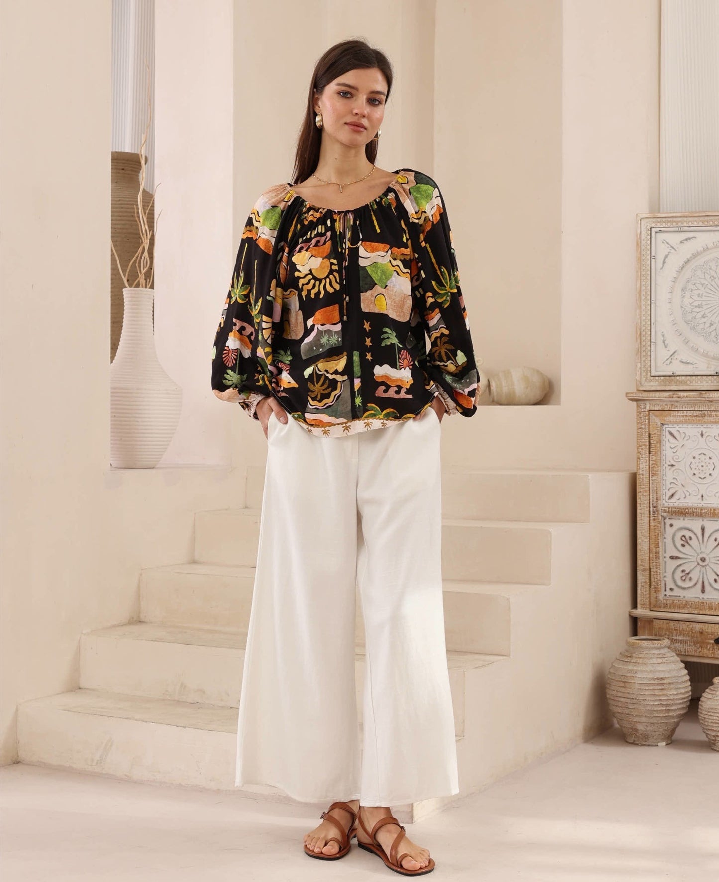 Hendrix Top - Black Tropical Print