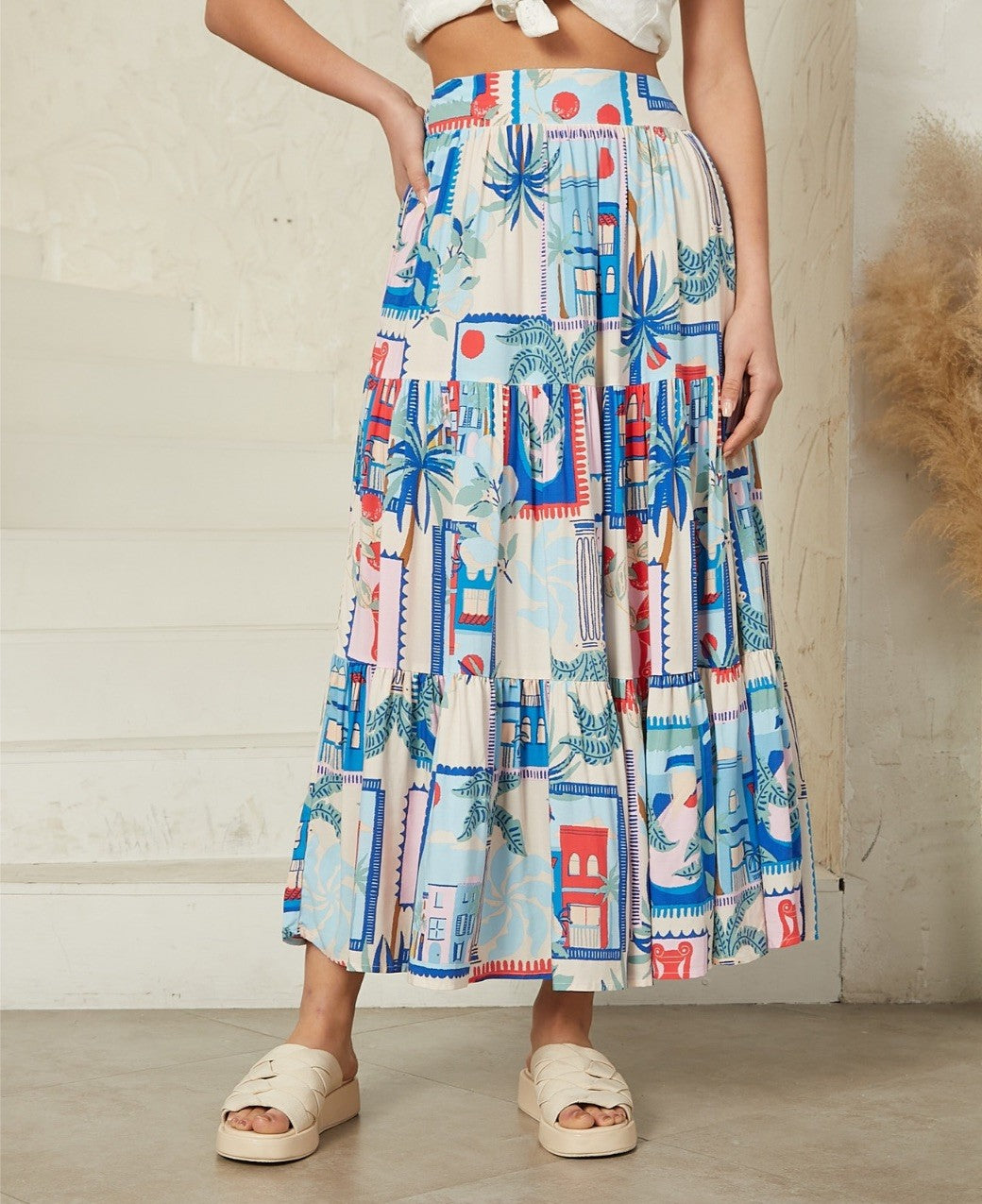 Hollie Maxi Skirt - Mykonos Print