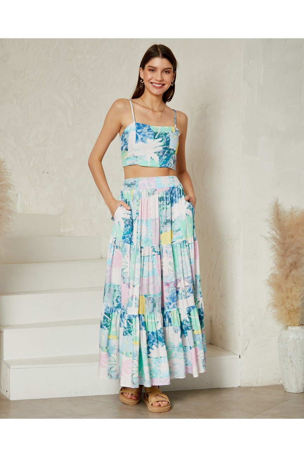 Hollie Maxi Skirt - Pastel Sun Print – Sorella Boutique