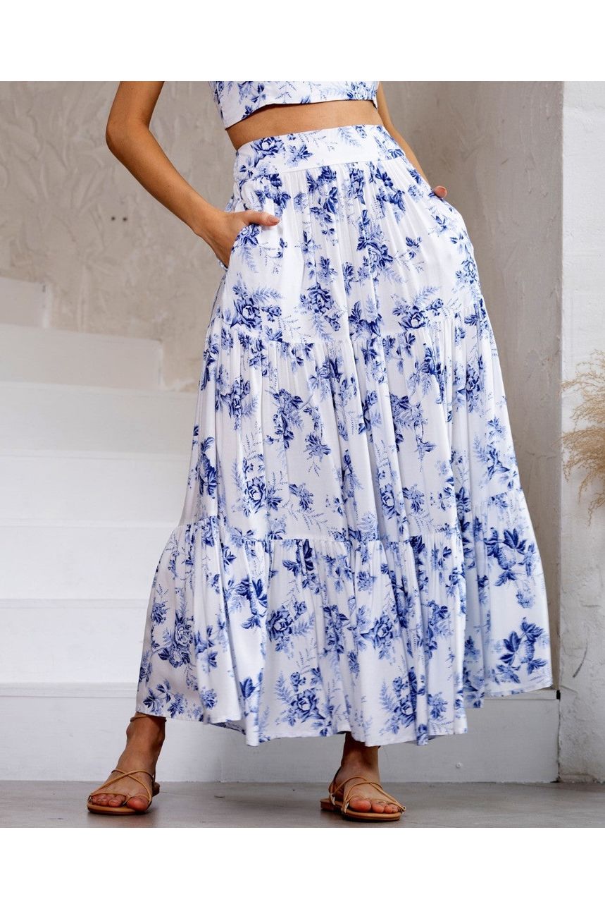 Blue and 2024 white flowy skirt