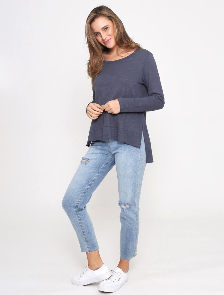 Jess Long Sleeve Tee - Gunmetal