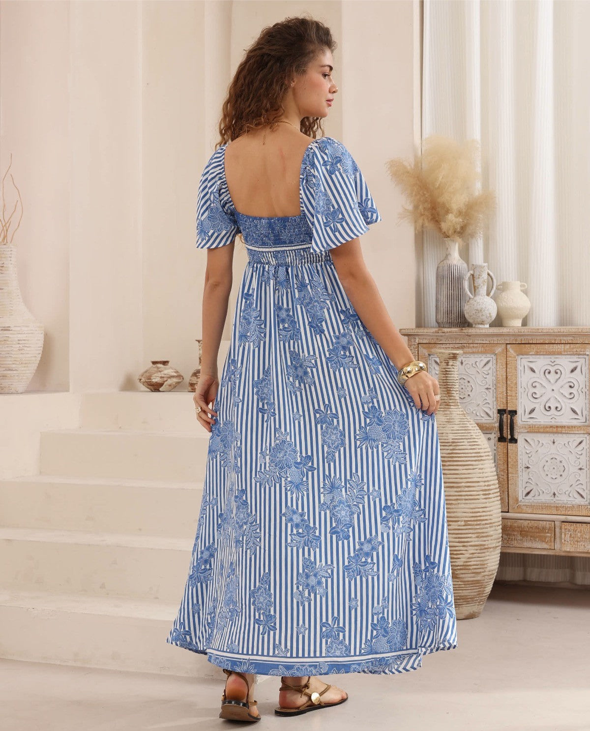 Lyla Maxi Dress - Floral Stripes Print