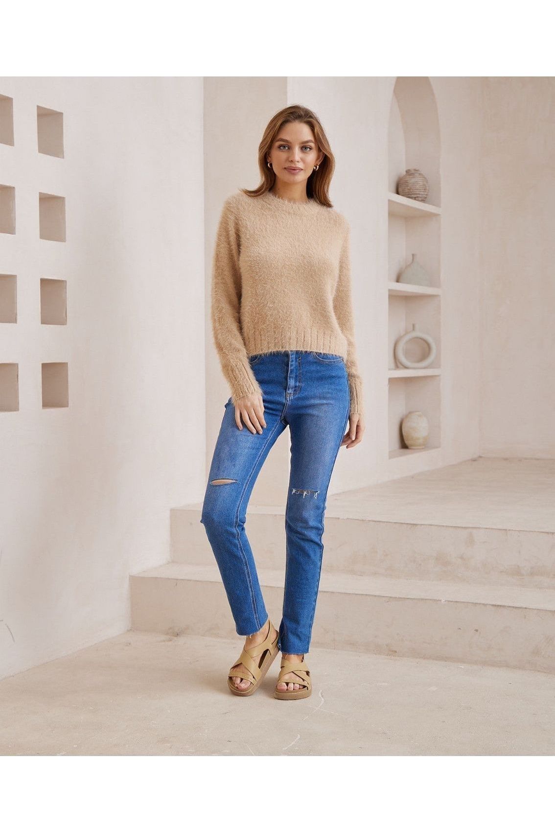 Paisley Crop Jumper - Latte