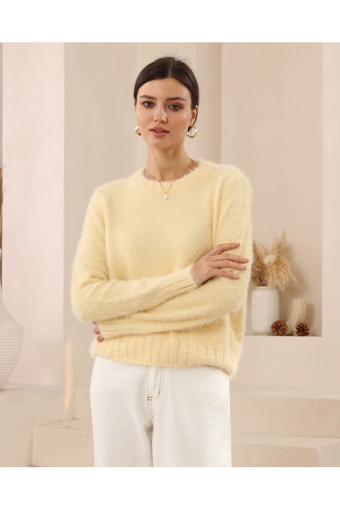 Paisley Crop Jumper - Soft Yellow