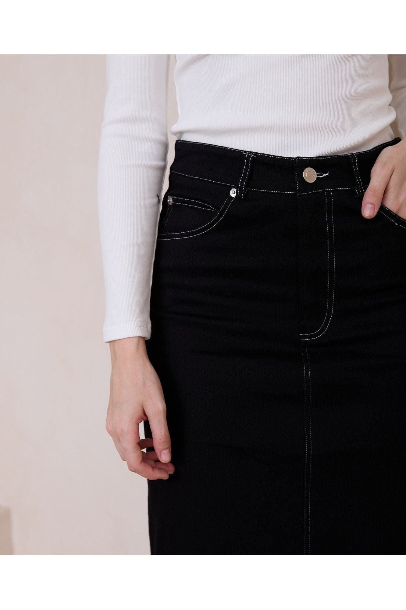 Pia Denim Maxi Skirt - Black