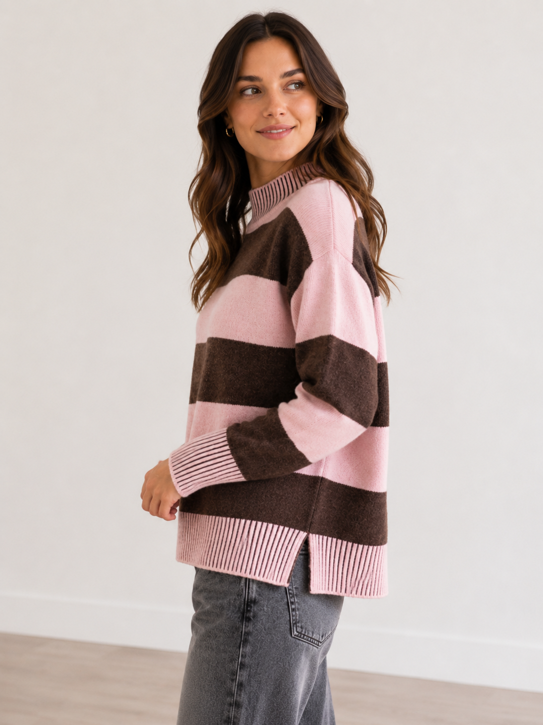 Saskia Stripe Jumper - Chocolate/Pink