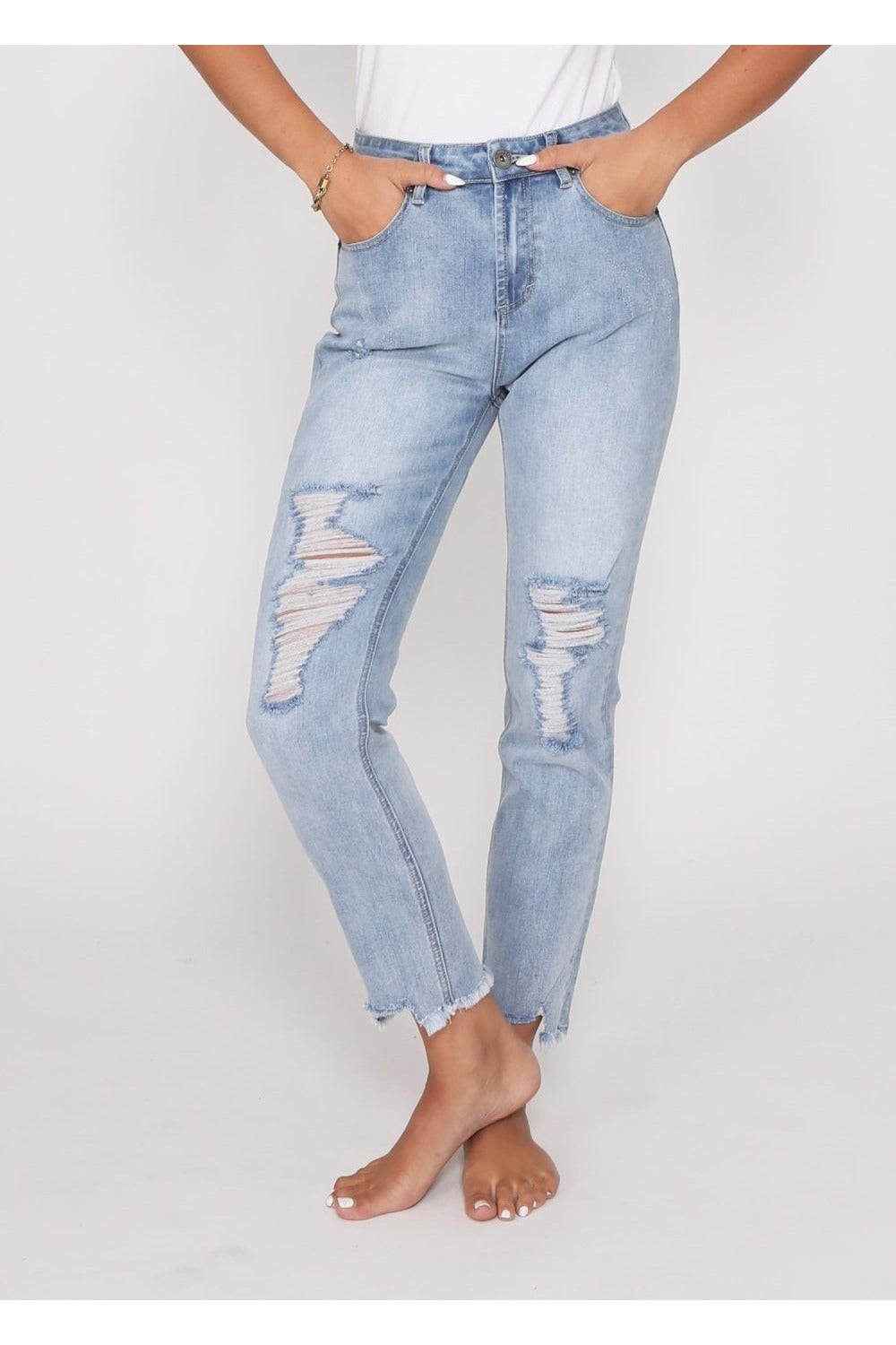 Boyfriend Ripped Jean-Blue