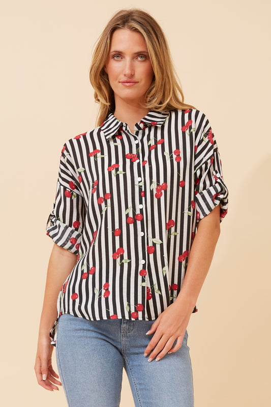 Cherry Stripe Shirt - Black/White