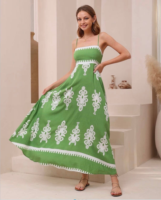 Katelyn Maxi Dress - Green/White