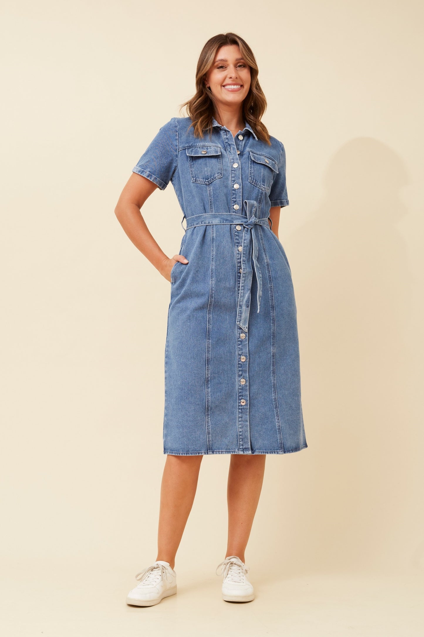 Loretta Denim Midi Dress - Mid Denim