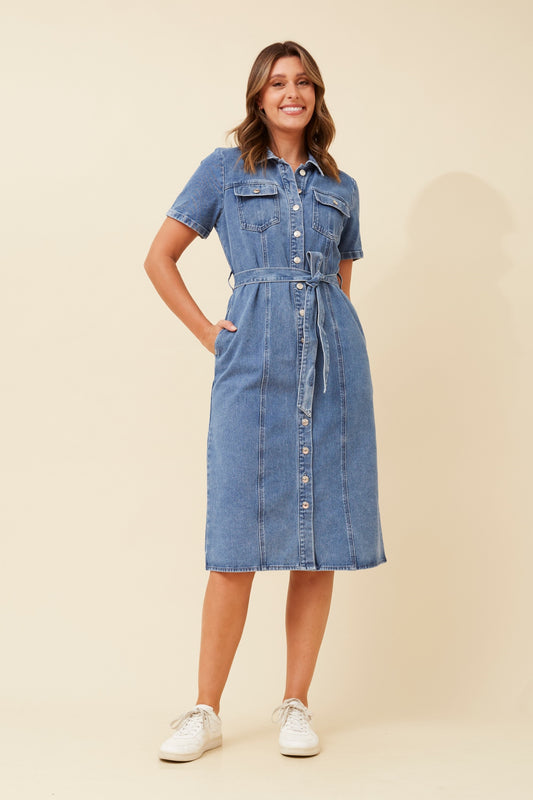 Loretta Denim Midi Dress - Mid Denim