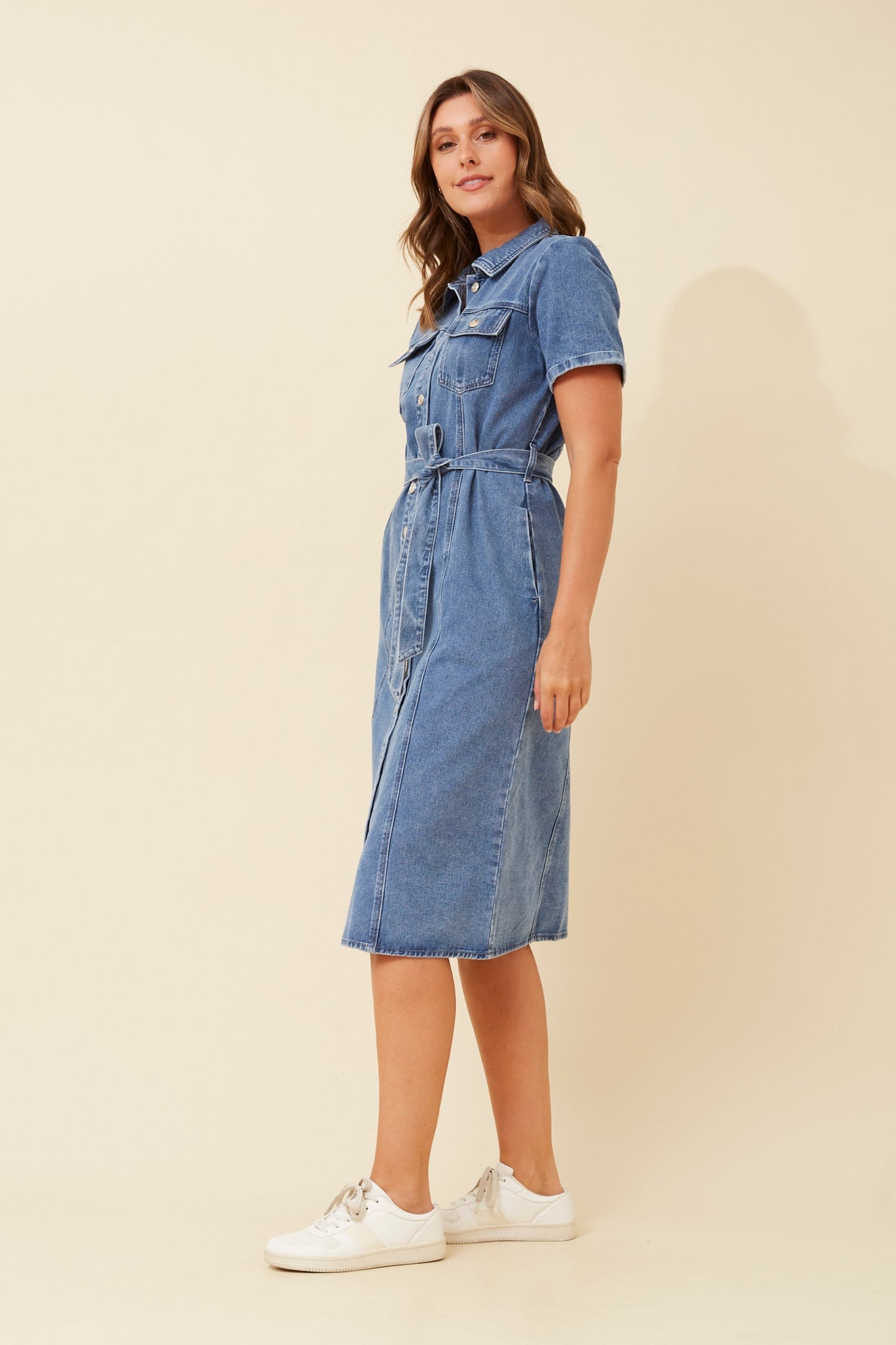 Loretta Denim Midi Dress - Mid Denim