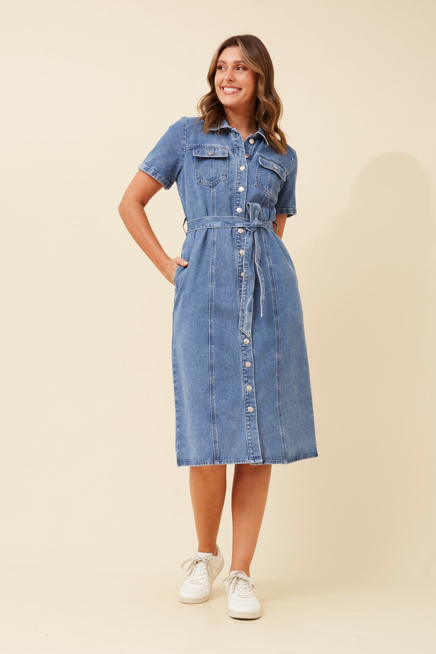 Loretta Denim Midi Dress - Mid Denim