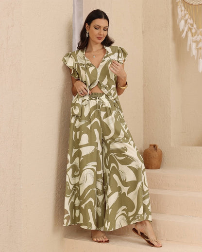 Abby Top - Khaki Oasis Print