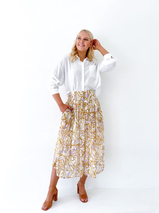 Adella Midi Skirt - Cream Floral