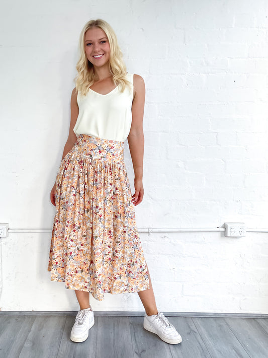 Adella Midi Skirt - Natural Floral