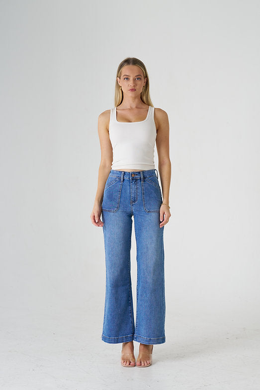 Alex Wide Leg Jean - Mid Blue