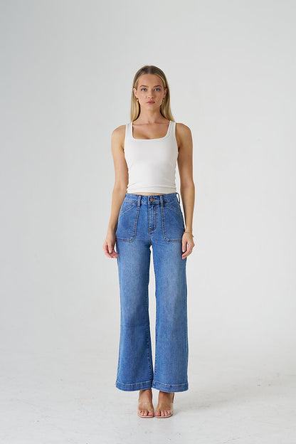 Alex Wide Leg Jean - Mid Blue