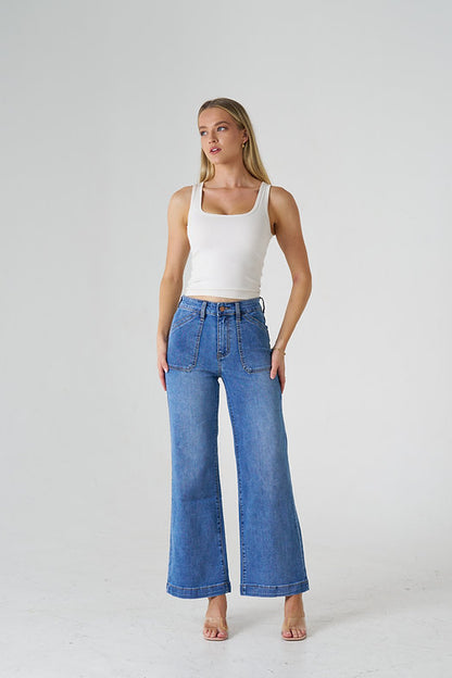 Alex Wide Leg Jean - Mid Blue