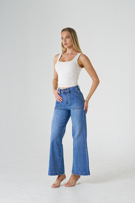 Alex Wide Leg Jean - Mid Blue