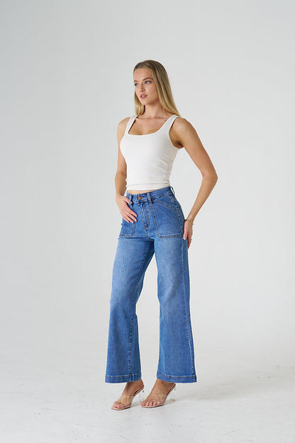 Alex Wide Leg Jean - Mid Blue