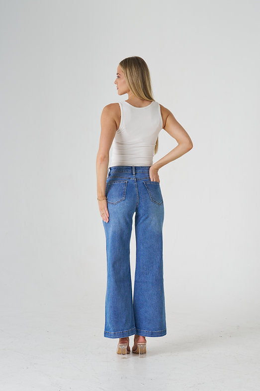 Alex Wide Leg Jean - Mid Blue