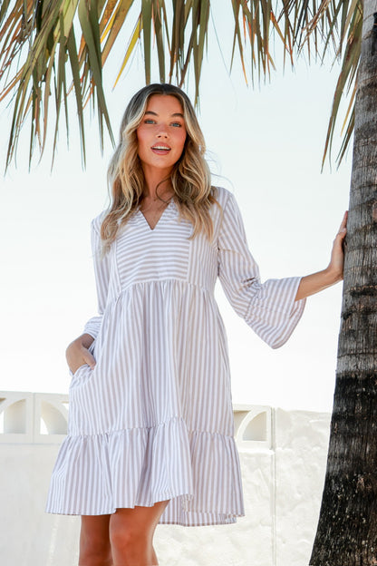Alexis Mediterranean Dress - Latte Stripes