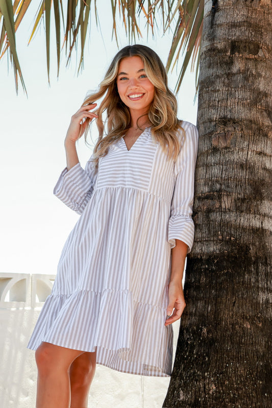 Alexis Mediterranean Dress - Latte Stripes