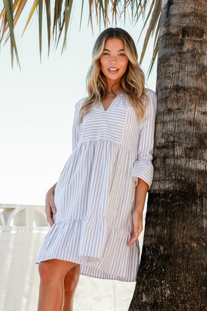 Alexis Mediterranean Dress - Latte Stripes