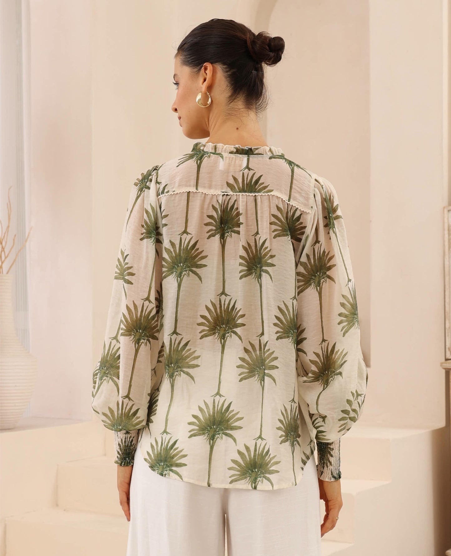 Ally Long Sleeve Top - Palm Print