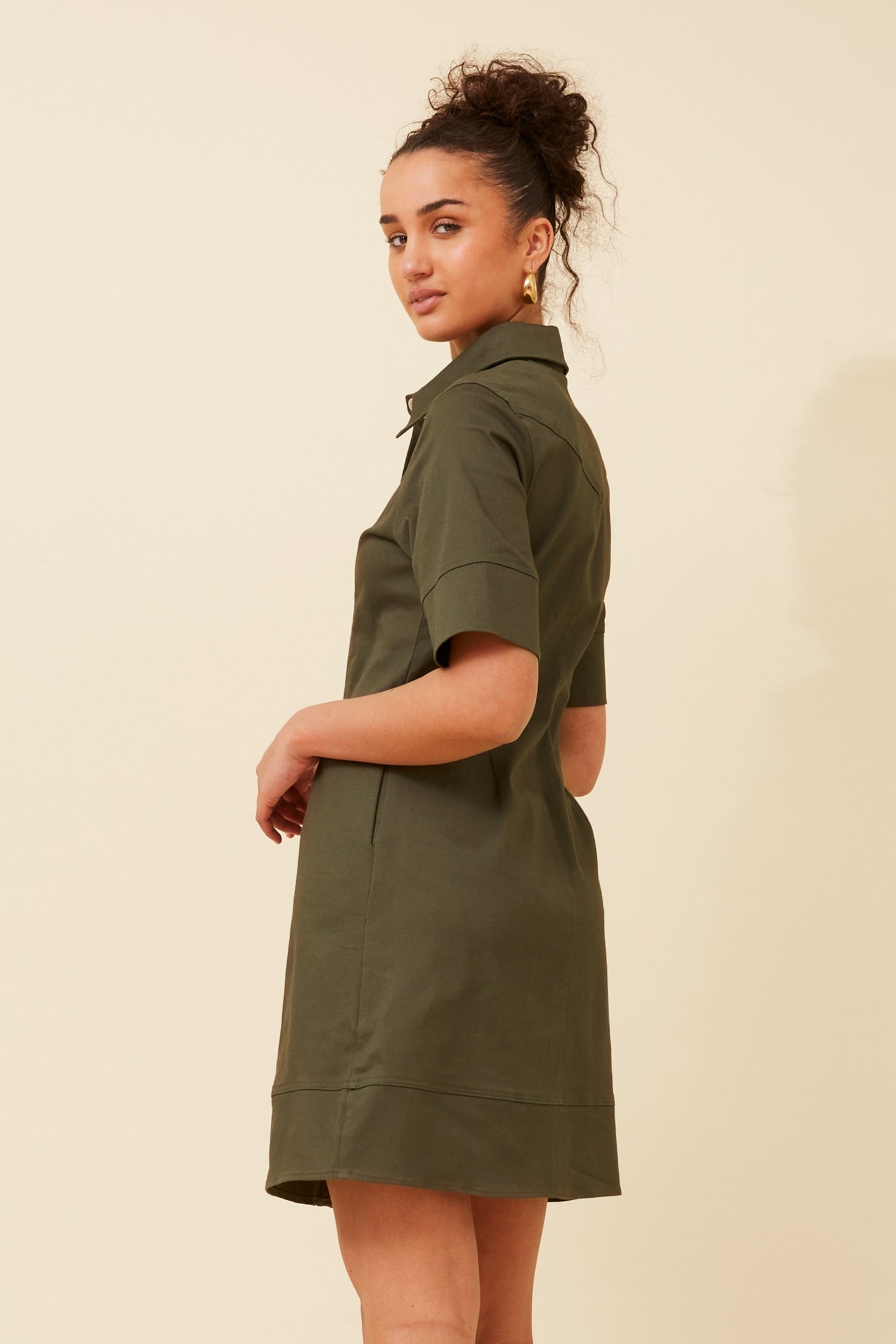 April Denim Shirt Dress - Khaki