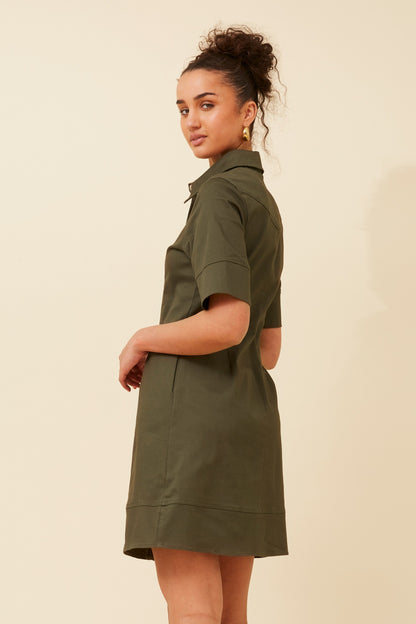 April Denim Shirt Dress - Khaki