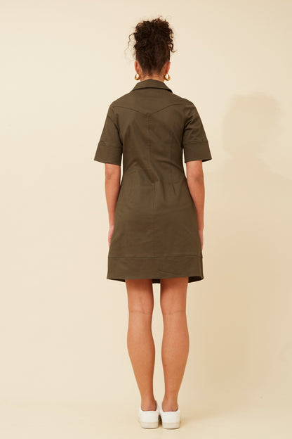 April Denim Shirt Dress - Khaki