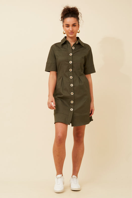 April Denim Shirt Dress - Khaki