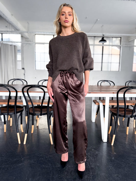 Belle Satin Pant - Chocolate