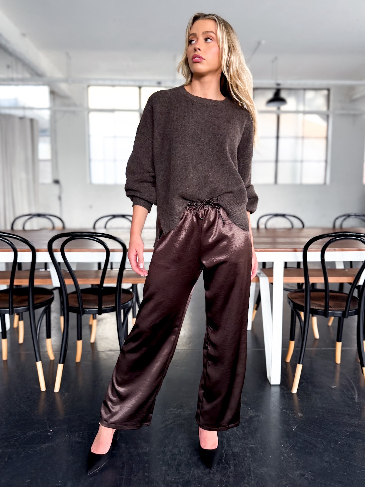 Belle Satin Pant - Chocolate
