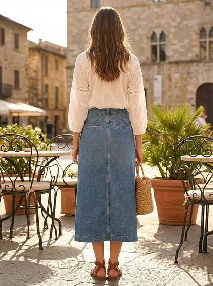 Billy Denim Midi Skirt - Washed Blue