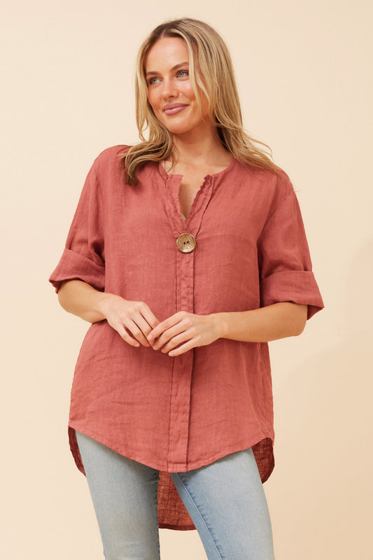Florence Linen Top - Rosewood