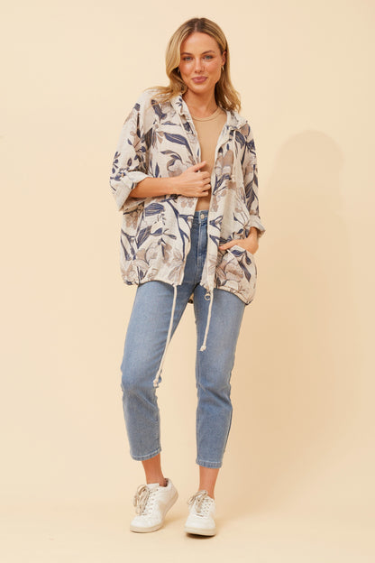 Santi Hooded Jacket - Oatmeal/Blue