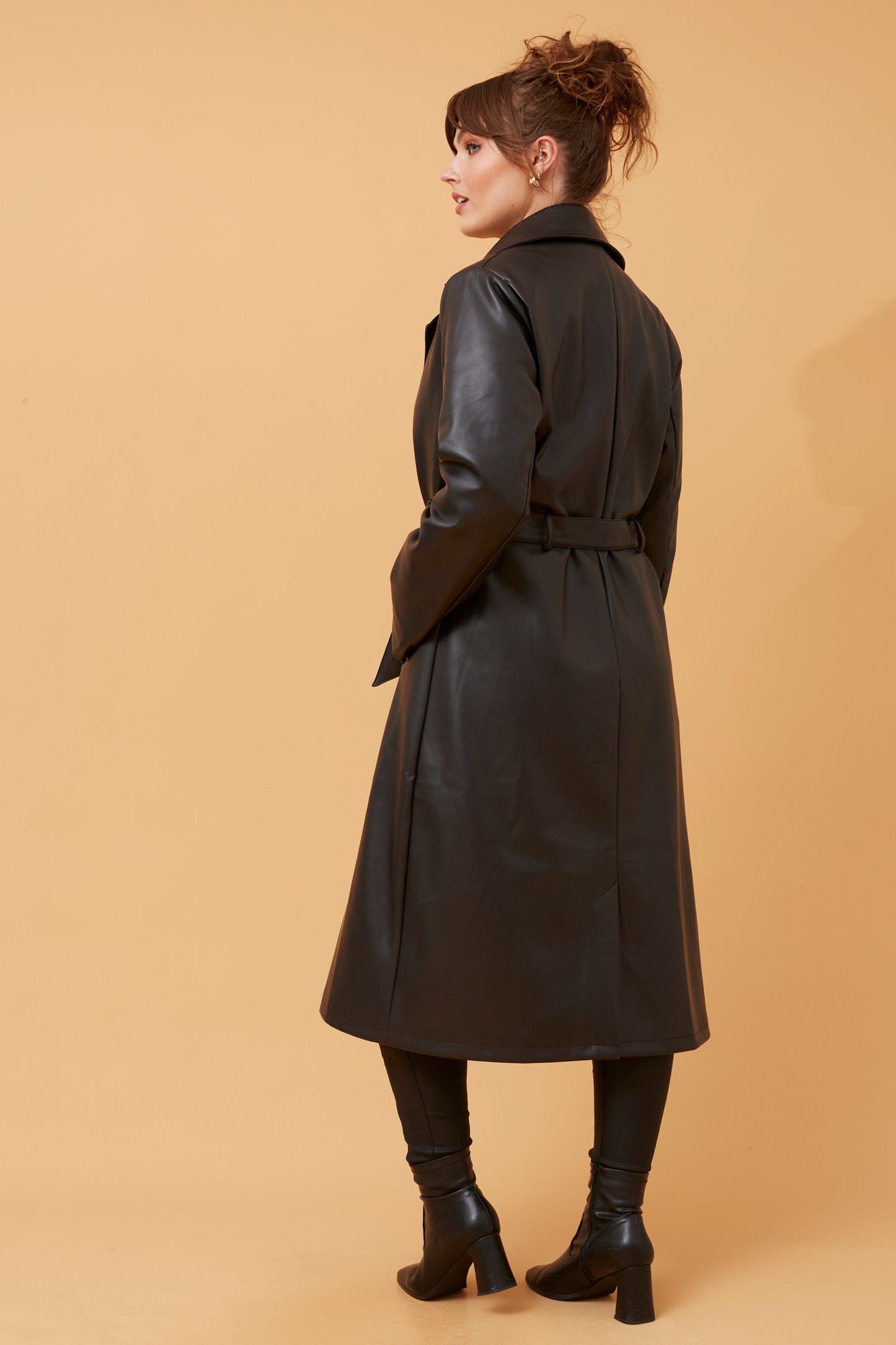 Sienna Faux Leather Trench Coat - Black