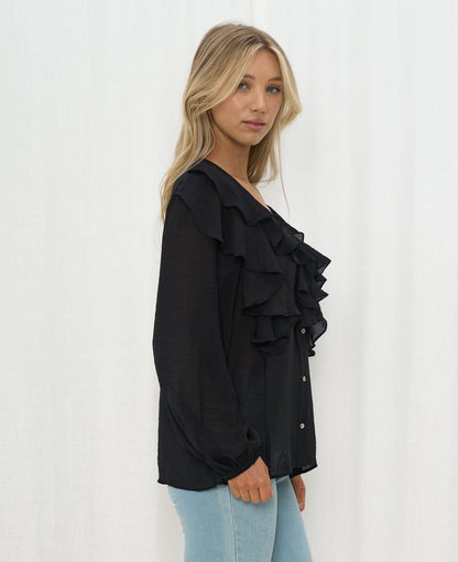 Carina Frill Top - Black
