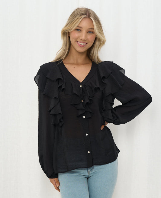 Carina Frill Top - Black