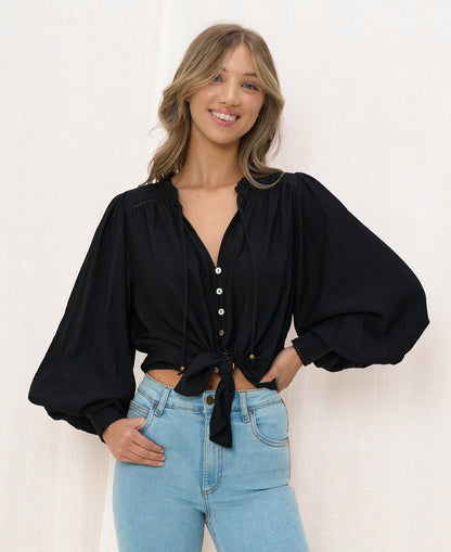 Carli Long Sleeve Top - Black