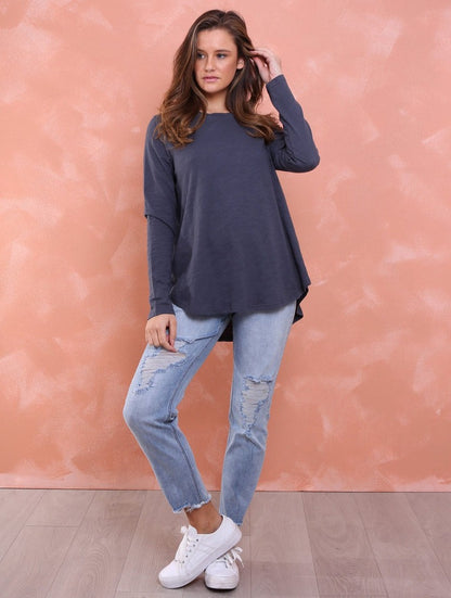Carly Long Sleeve Top - Gunmetal